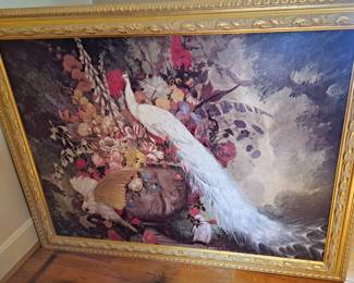WHITE PEACOCK VINTAGE FRAMED ART PRINT