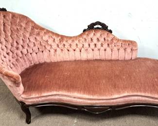 PINK VELVET ANTIQUE FAINTING SOFA COUCH 