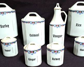 GERMAN ANTIQUE CANISTER SET& SPICE JARS