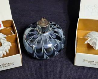  PAIR MARGARET FURLOW CHRISTMAS ORNAMENTS &OIL LAMP