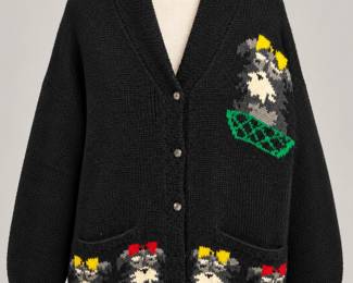 Chunky Cat Motif Knit Cardigan
