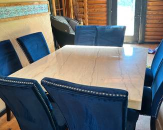 Dining set quartz table top 8 chairs