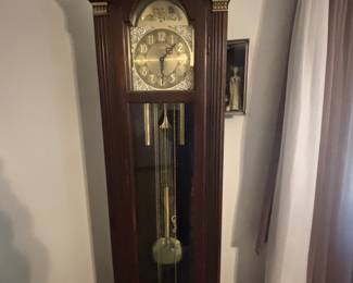 Beautiful old solid wood & brass tall grandfather clock