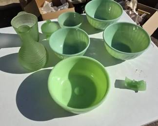 Jadeite Green Glass Mixing Bowls, Vases  Decorative Pieces