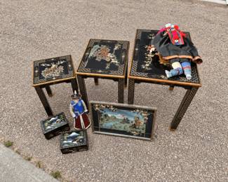 AsianInspired Black Lacquer Nesting Tables  Oriental Decor Collection