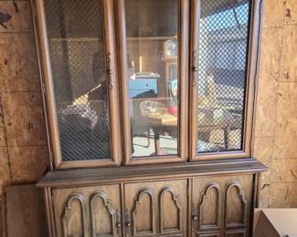 French ProvincialStyle China Cabinet with Glass  Lattice Doors