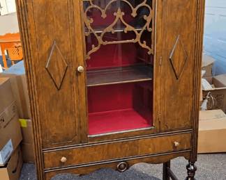  04 Antique Wood China Display Cabinet with Glass Door  Decorative Woodwork