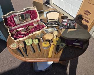 Vintage Vanity Dresser Set Collection  Hand Mirrors, Brushes, Combs  Cases