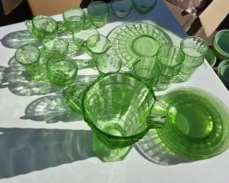 Green Depression Glass Collection  Uranium Glass Glows under UV Light