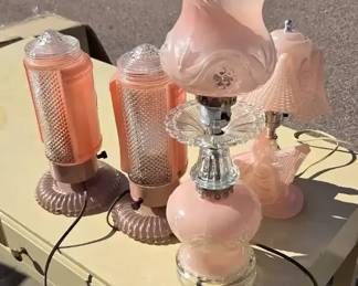 Pink DepressionStyle Glass Lamp Collection  4 Lamps