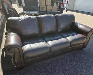 Dark Brown Leather 3Seat Sofa with Rolled Arms