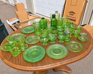 Green Depression Glass Collection  Plates, Bowls, Pitchers  Serving Pieces