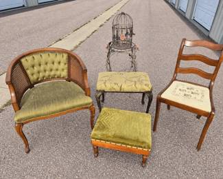 2 Chairs, 2 Benches, and Bird Cage with Coordinating Plant Stand