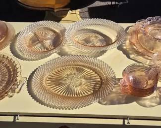 Pink DepressionStyle Glass Serving Platters, Bowls  Dessert Dishes