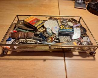 Curio Collection with Glass  Brass Display Box  Jewelry, Souvenirs  Trinkets