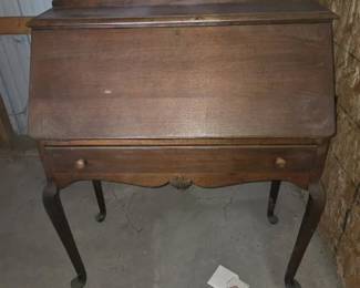 Antique Oak DropFront Secretary Writing Desk with Drawers  Cubbies