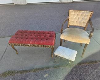 VictorianStyle Furniture Collection  Tufted Bench, Armchair  Footstool