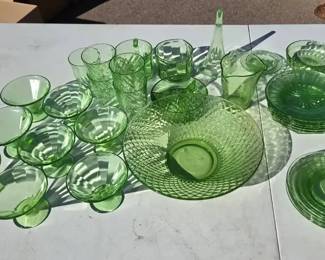 Green Uranium Depression Glass Collection  Sherbet Dishes, Bowls  Serving Pieces