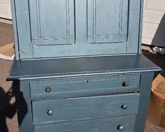 Antique Blue DropFront Secretary Desk with Interior Cubbies  Drawers