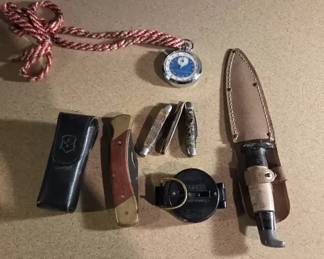Pocket Knife Collection with Hunting Knife, Compass  Stopwatch