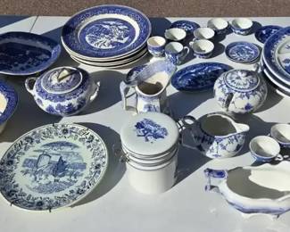 Blue  White Transferware China Collection  Platters, Bowls, Teapots  Serving Pieces