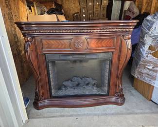  03 Electric Fireplace with Carved Wood Mantel  Log Insert