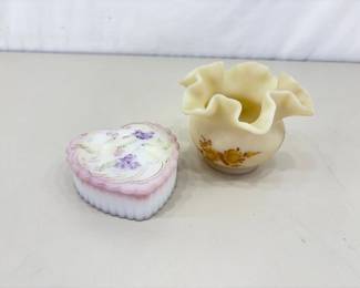 Lot of 2 Fenton Collectible Bud Vase and Trinket Box