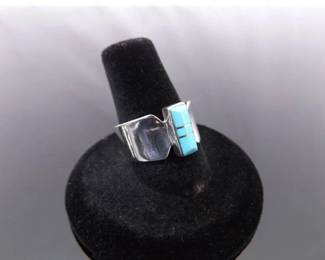 .925 Sterling Silver Turquoise Navajo Ring Size 8