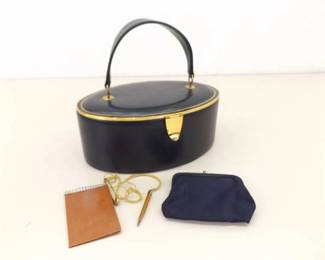 Vintage 1950's Bienen-Davis Navy Leather Oval Box Handbag