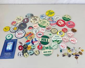 Large Lot of Vintage Winter Carnival, Festival, etc. Pin Back etc. Buttons