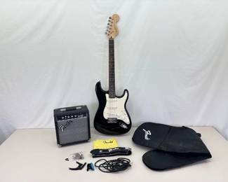 MINT WORKING 6 String Fender Squire Strat, Practice Amp and Accessories