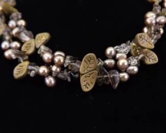 Vintage Double Strand Genuine Pearl Leaf and Quartz Accented 18.5" Necklace