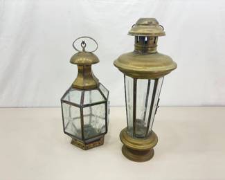 2 Antique Brass Candle Lamps
