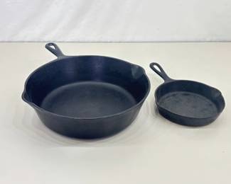 2 Vintage Cast Iron Wagner #8 Deep Pan and #3 Frying Pans
