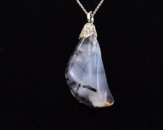 .925 Sterling Silver Moss Agate Pendant Necklace