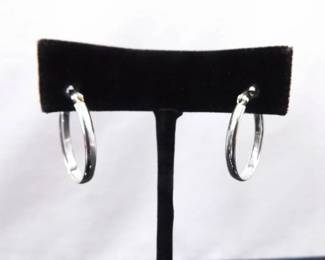 .925 Sterling Silver Oval Hoop Hinged Hook Earrings