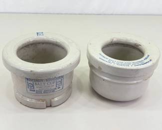 2 Antique Advertising Stoneware Feeders
