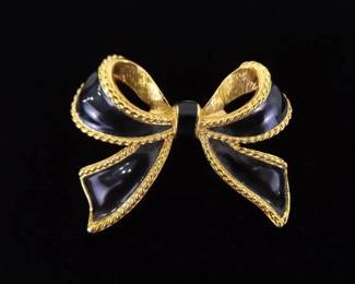 Vintage Kenneth J Lane (KJL) Black Enamel Gold Tone Bow Clip
