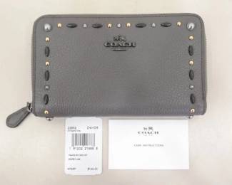 NEW WITH TAGS COACH Grey Leather Prairie Rivet Zip Around Wallet