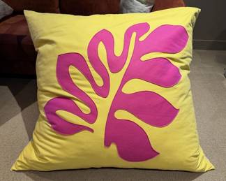 Handmade Prototype Oversized Accent Pillow - Yellow & Hot Pink Botanical Design (3 of 3)