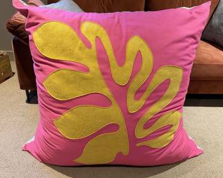 Handmade Prototype Oversized Accent Pillow - Pink & Yellow Botanical Design (2 of 3)