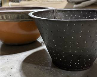 Pair of Decorative Bowls - Haitian Hand-Pierced Metal & Philippine Glazed Ceramic