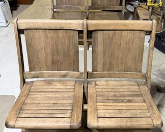 Antique Heywood-Wakefield Wooden Ship Chairs - Nautical Folding Double Seat - Set of 3 Pairs