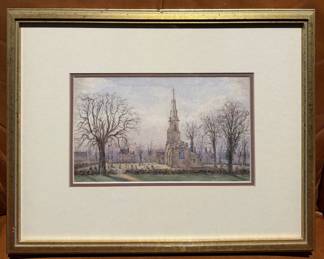 Framed Tilbrook English Village Church Watercolor - D.C. Barnes Delt., Dated 1864