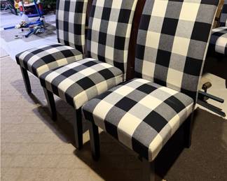 Set of 6 Black, White & Gray Buffalo Plaid Upholstered Dining Chairs - Farmhouse Style