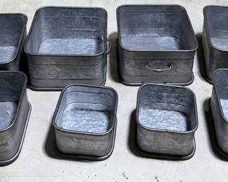 Set of 8 Cannon Fields Galvanized Metal Planter Tubs - Assorted Sizes with Handles
