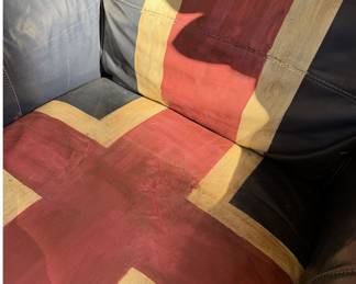Custom Upcycled Black Leather Armchair & Ottoman - Hand-Painted British Union Jack Design - photo 5