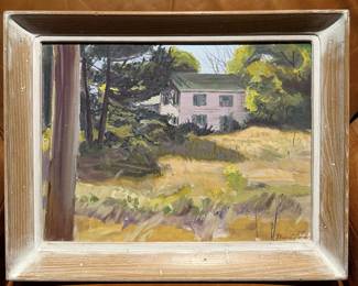 1959 Oil Painting House in the Woods - Signed Armand Merizon - Framed Landscape