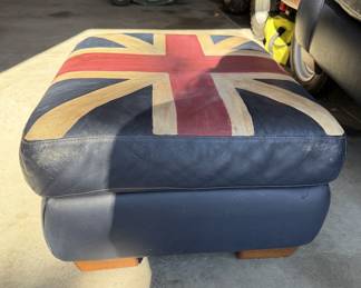 Custom Upcycled Black Leather Armchair & Ottoman - Hand-Painted British Union Jack Design - photo 3