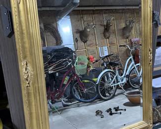 Large Ornate Gold Gilt-Style Wall Mirror with Beveled Glass & Floral Baroque Detailing